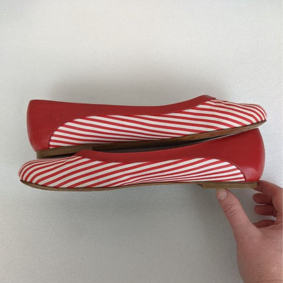 Brooks Brothers Red White Striped Leather Flats 8.5 Cute Date - Picture 5 of 10